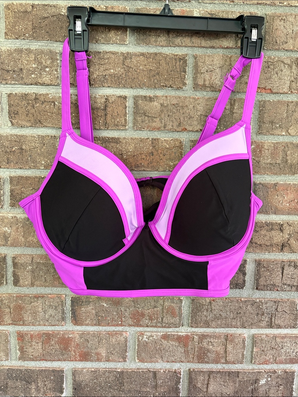 torrid Black and Bright Pink Longline Bikini Top